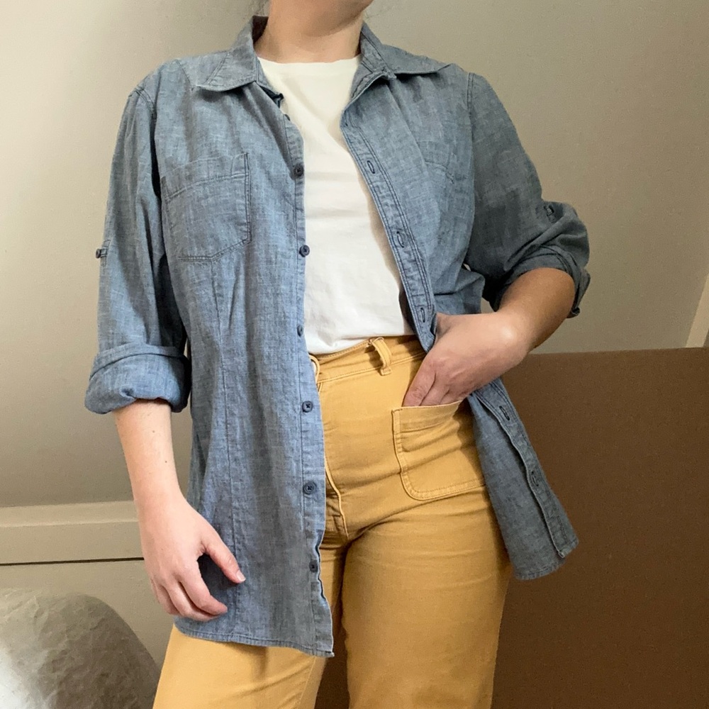 Vintage LL Bean Chambray Cotton Button Front Shirt